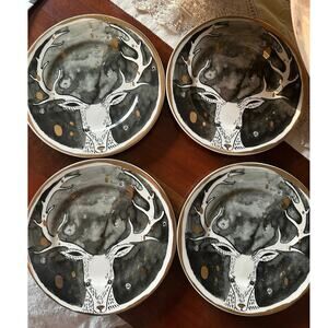 4 Anthropologie Moonlit Forest / Celeste Dessert Plates deer stag holiday cabin